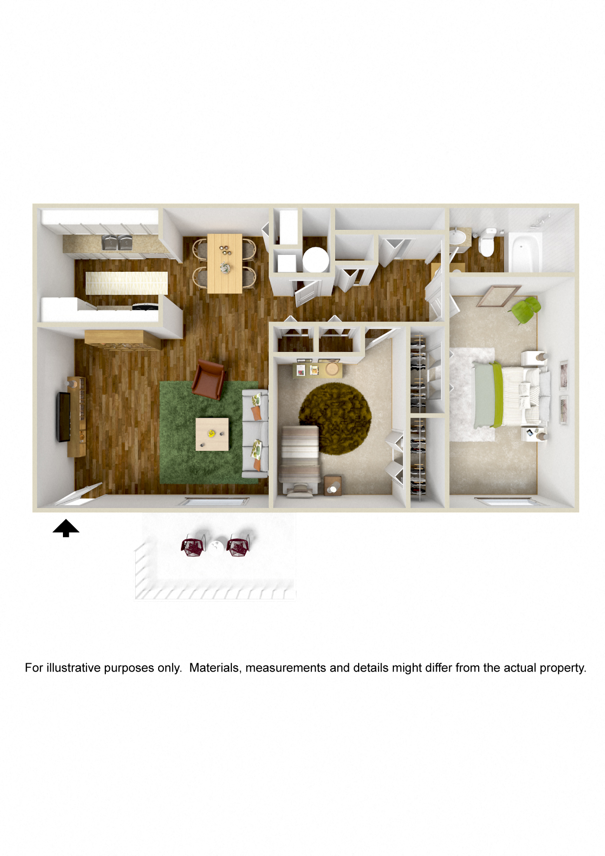 Floor plan for 2 beds, 1 bath, 829 sqft
